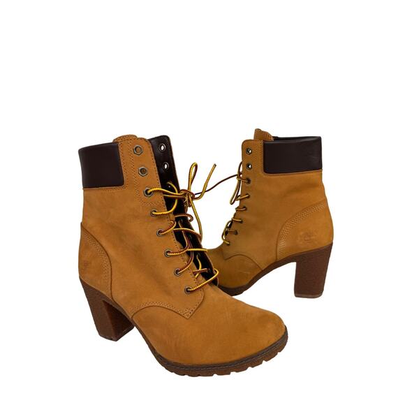 TIMBERLAND Glancy Women's Bootie 7.5 Tan Leather Block Heel Ankle Boots 8715A - Picture 1 of 9